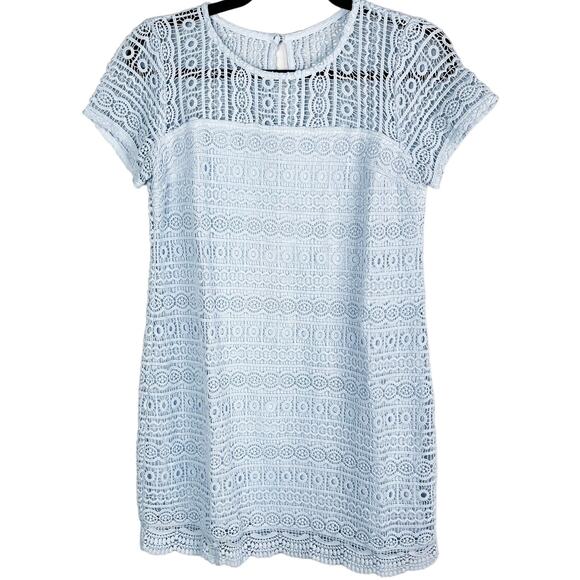 New Abercrombie & Fitch XSP XSmall Petite Light Blue Crochet Short Sleeve Dress - Picture 1 of 10